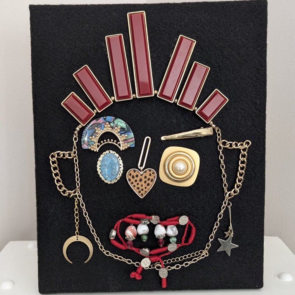 MODINE - Resting Gem Face Handmade Upcycled Jewellery Portrait Art - Piece 4